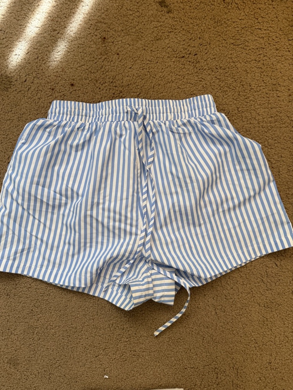 Blue and White Stripe Drawstring Shorts